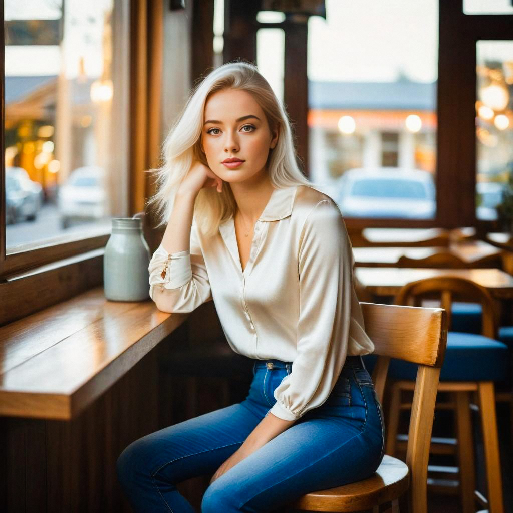 Young Woman in Cozy Cafe