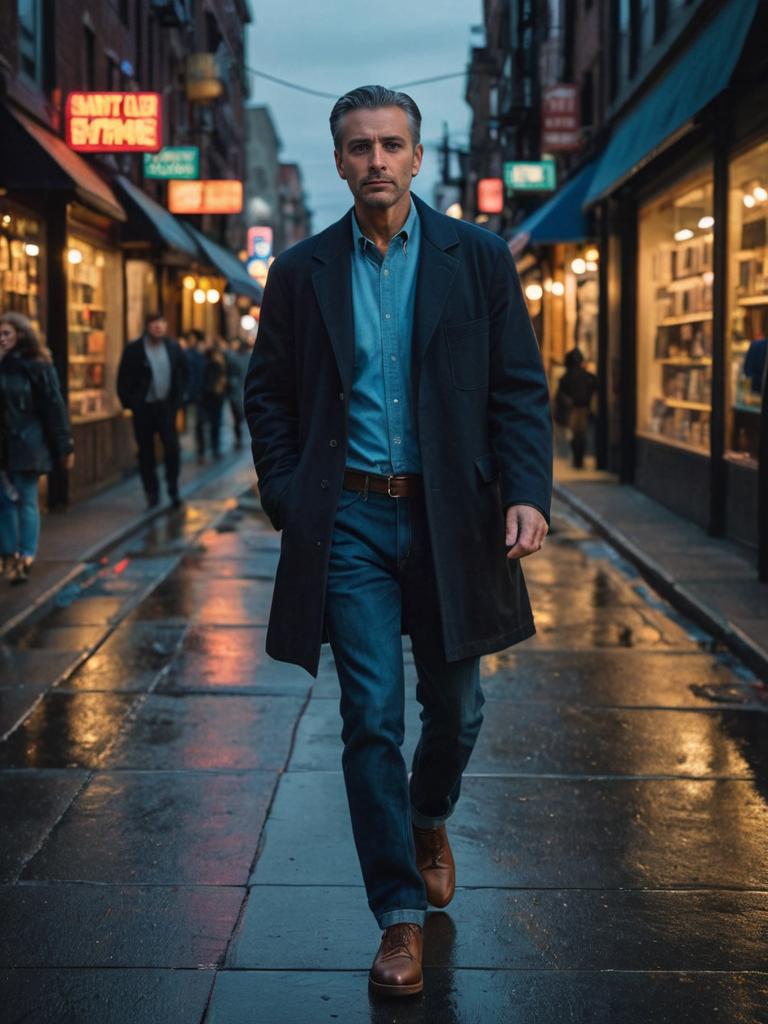 Confident Man Walking in Cinematic Urban Setting