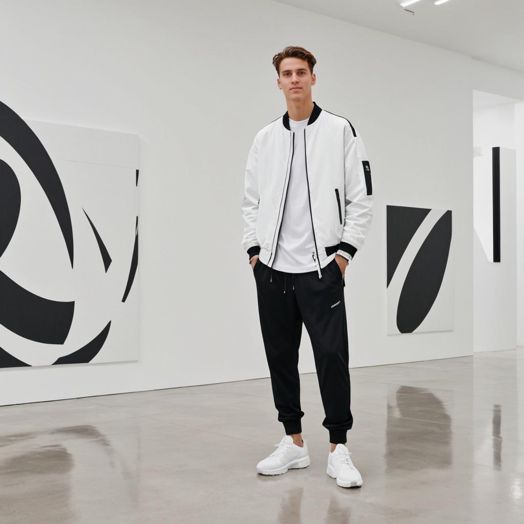 Young Man in Trendy Sportswear at Art Gallery