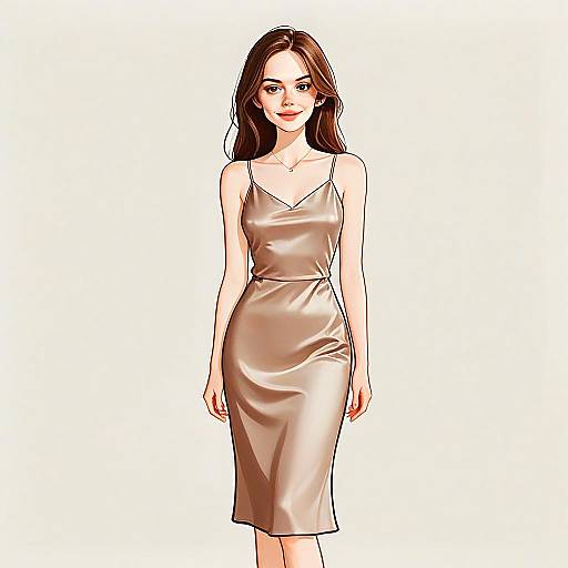 Digital Illustration of Woman in Minimalist Chic Satin Slip Dress