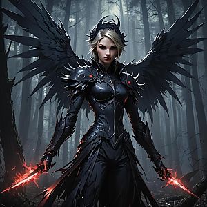 Fierce Woman in Spiked Armor with Red Blades