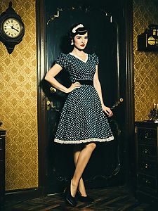 Woman in Retro Party Dress Full Body Vintage Fashion Photo