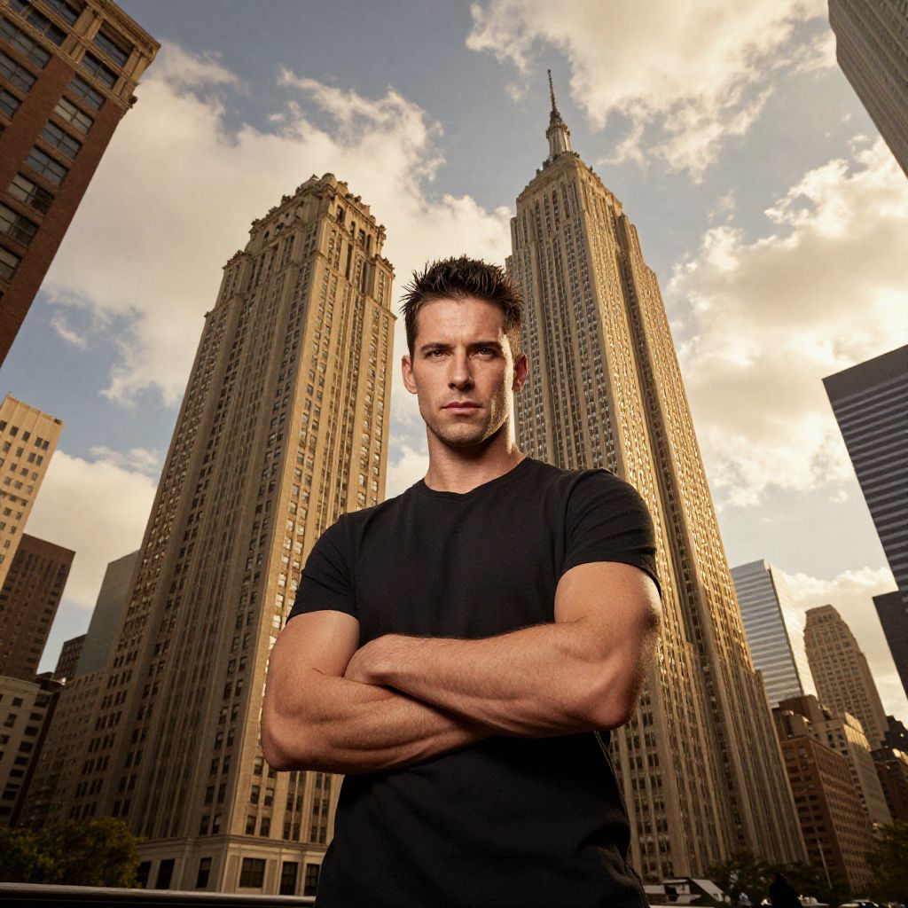 Confident Man Standing in Front of Empire State Building New York City