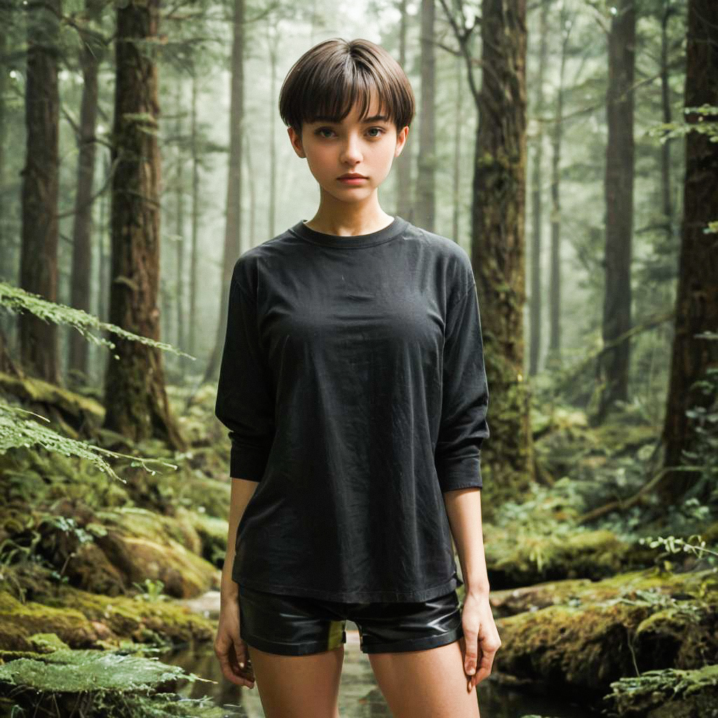 Confident Woman in Misty Forest Confident Woman in Misty Forest