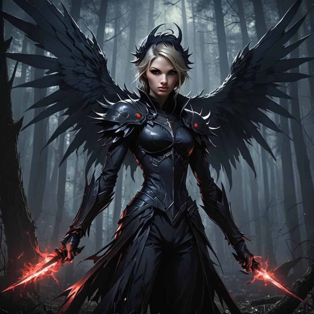 Fierce Woman in Spiked Armor with Red Blades Fierce Woman in Spiked Armor with Red Blades