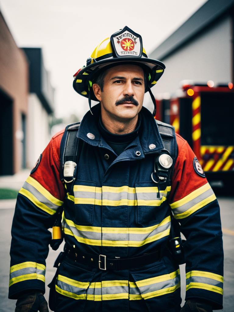 Man in Firefighter Costume Professional Cosplay Photography Realistic