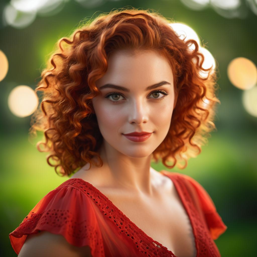 Portrait of a Woman with Red Hair in Bokeh Lights