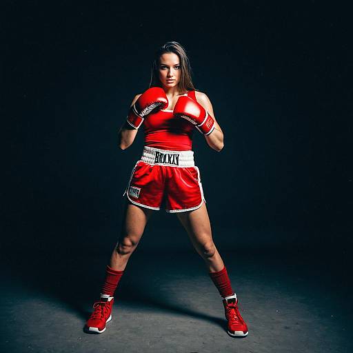 Female Boxer in Red Boxing Outfit Posing Confidently