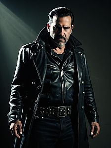 Man in Negan Costume Waist Up Editorial Photo with Dramatic Harsh Shadows