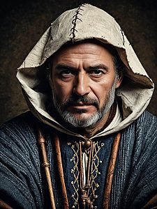 Photorealistic Studio Portrait of Man in Medieval Peasant Costume