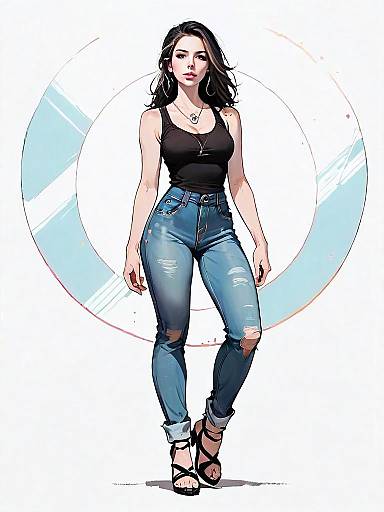 Realistic Comic Style Full Body Illustration of Woman in Casual Outfit
