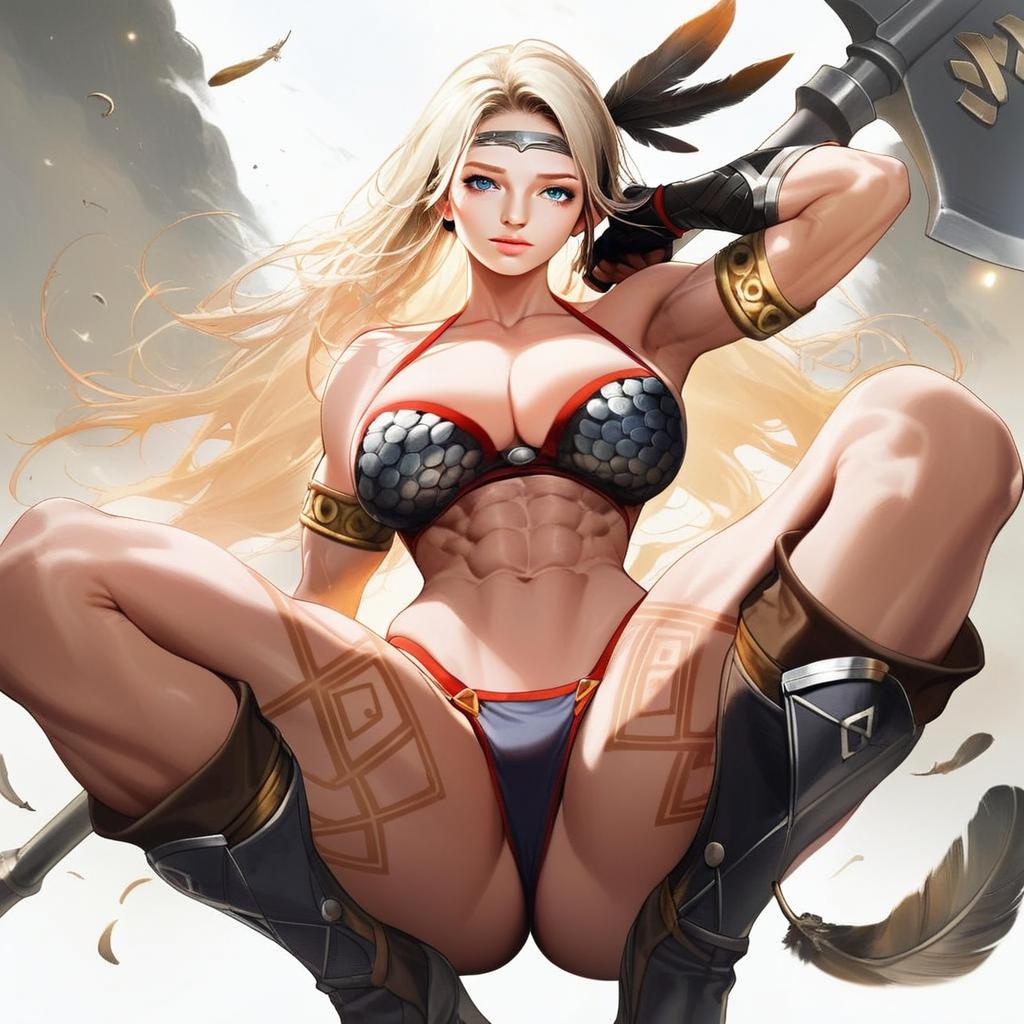 Fantasy Anime Woman Warrior with Battle Axe and Tribal Tattoos