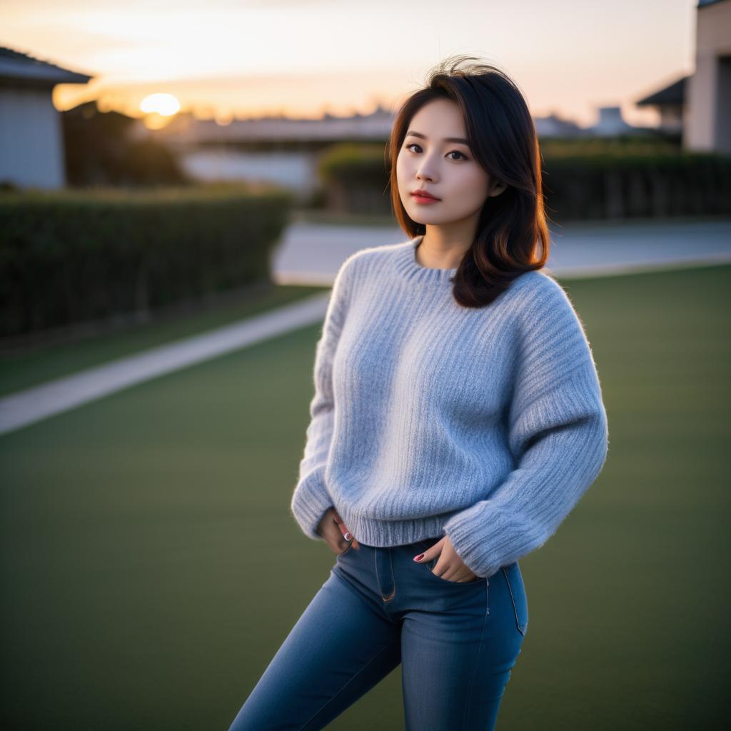 Confident Young Woman in Sunset Setting