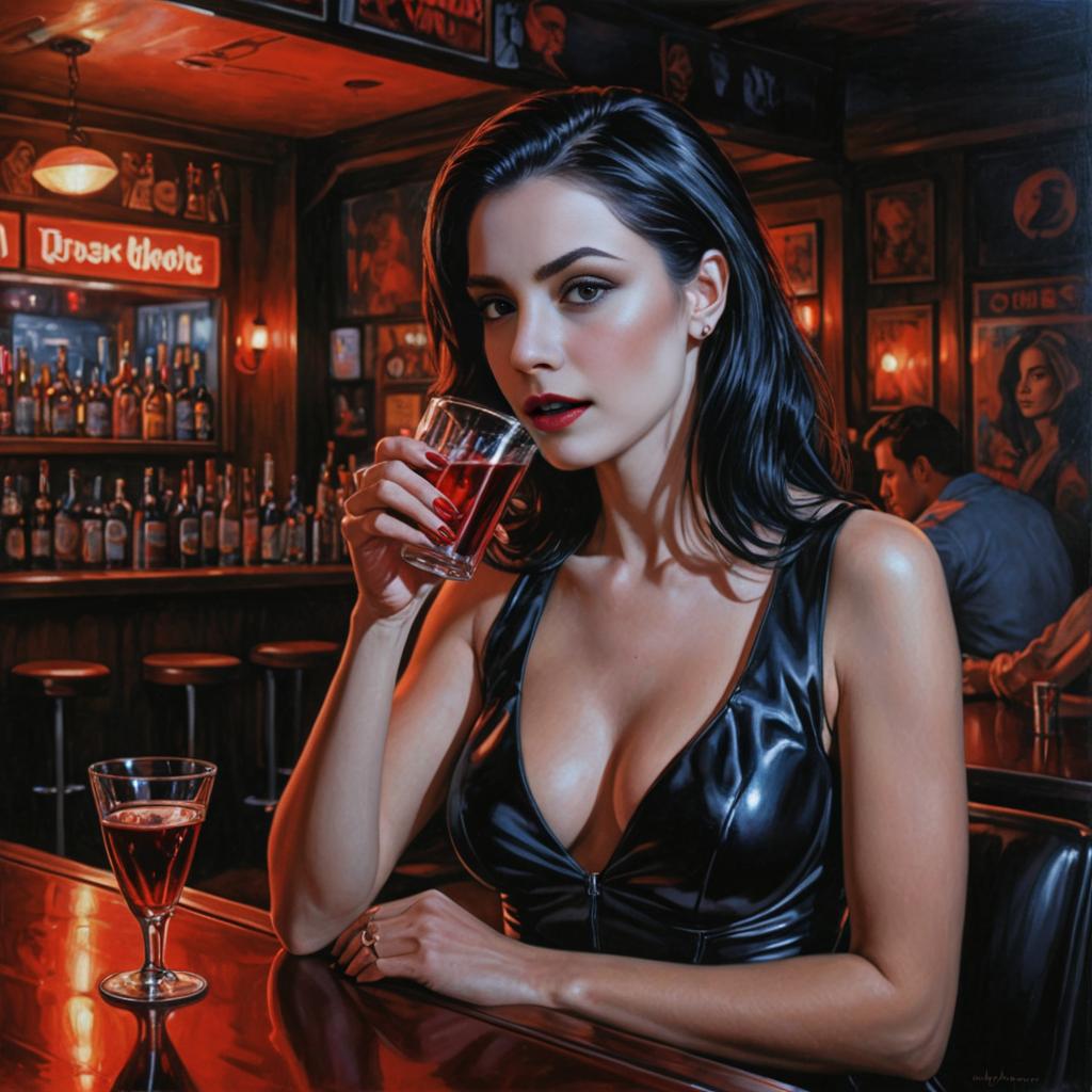 Beautiful Female Vampire in Dimly-Lit Bar