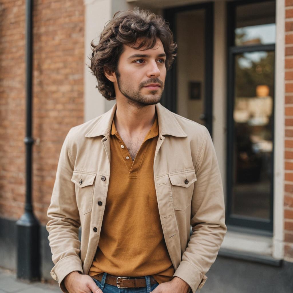 Man with 70s Hairstyle in Vintage Outfit