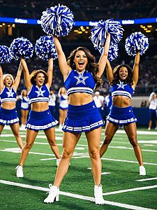 Energetic Cheerleaders Performing on Football Field