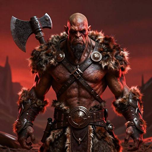 Fierce Barbarian Warrior with Battle Axe in Fantasy Setting