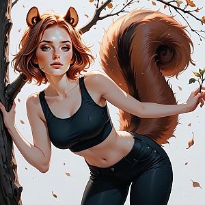 Anime Squirrel Girl on Tree Branch