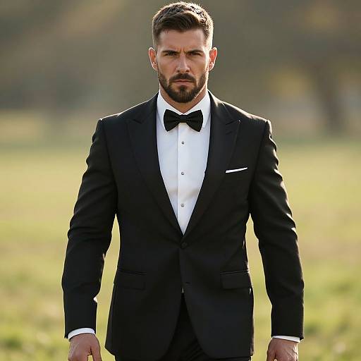 Man in Classic Black Tuxedo with Bow Tie Outdoor Portrait