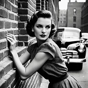 1940s Stylish Woman in Urban Setting