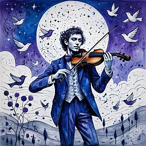 Young Man Playing Violin in Dreamy Atmosphere