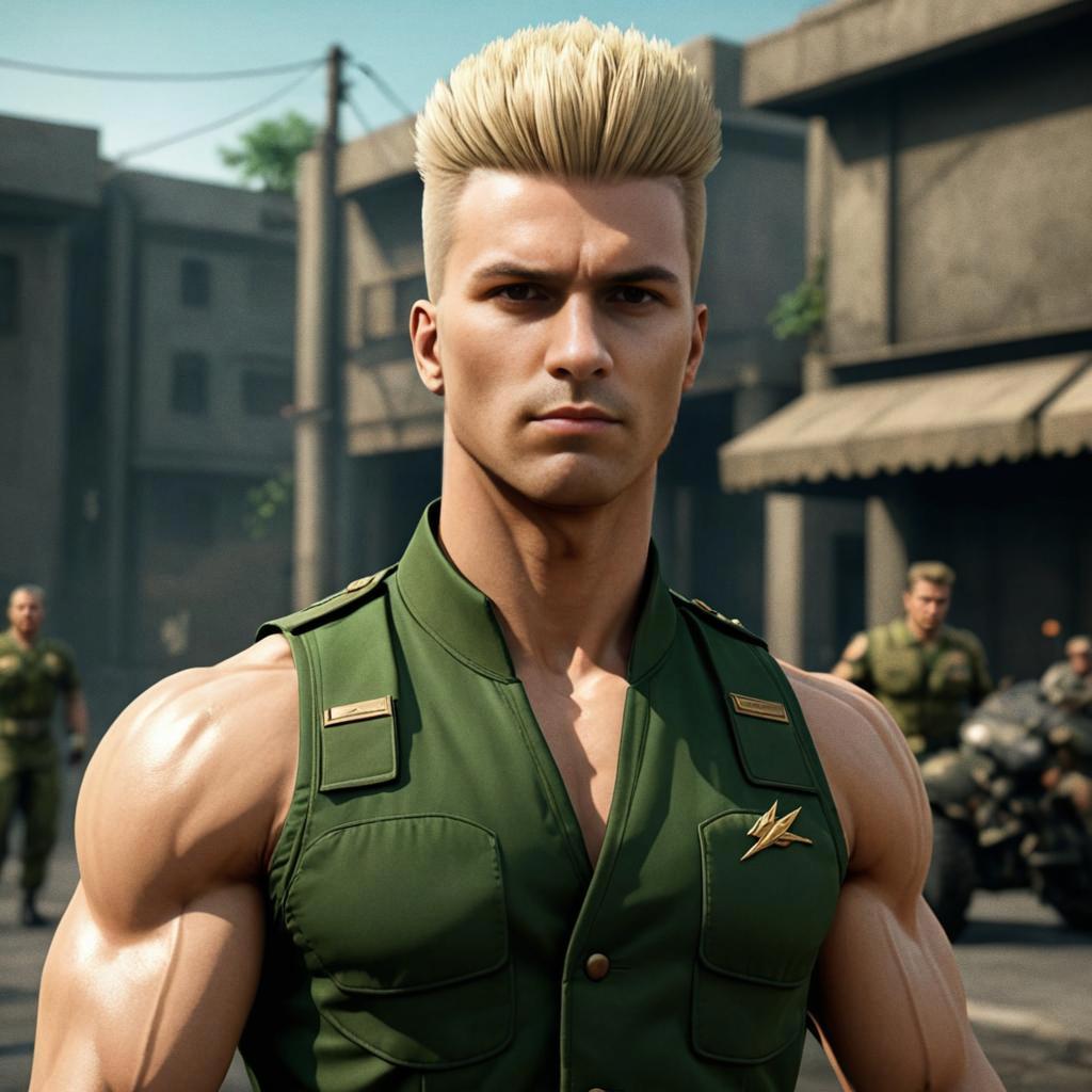 Guile from Street Fighter in Urban Setting