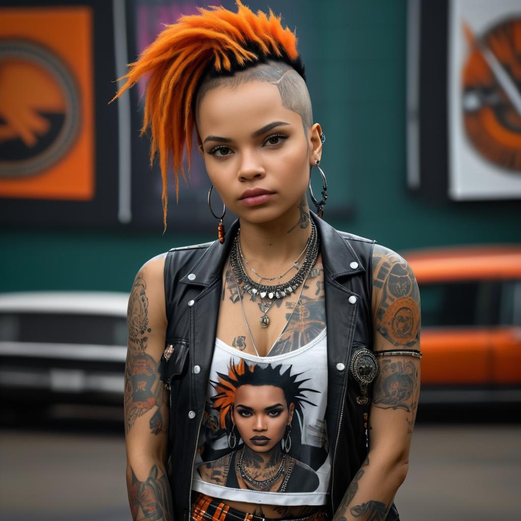 Woman with Orange Mohawk in Punk Style