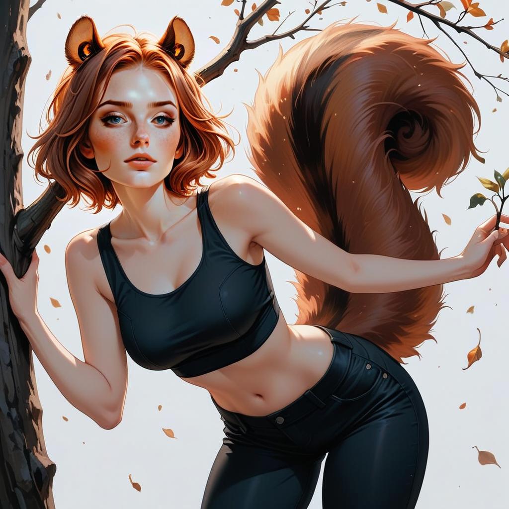 Anime Squirrel Girl on Tree Branch Anime Squirrel Girl on Tree Branch