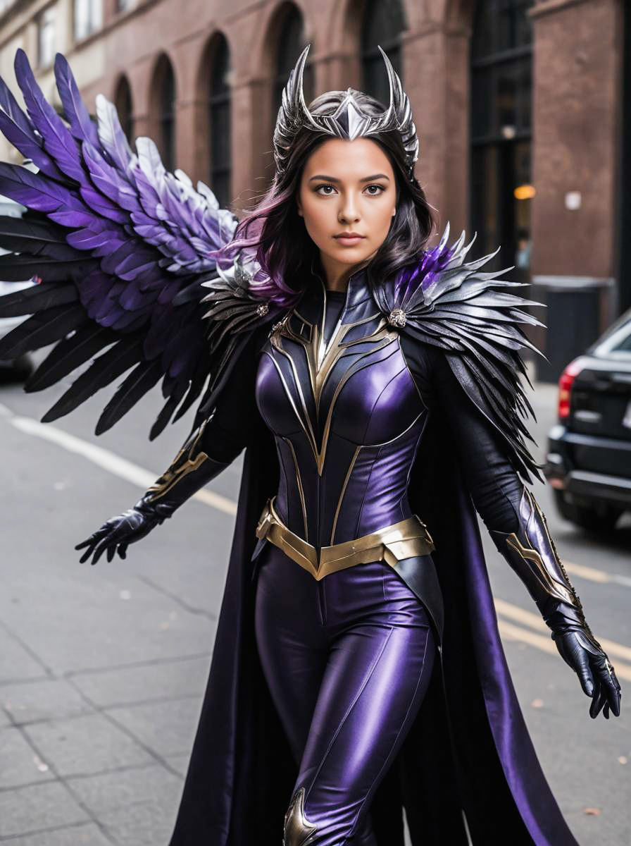 Woman in Deathbird Costume with Feathered Wings