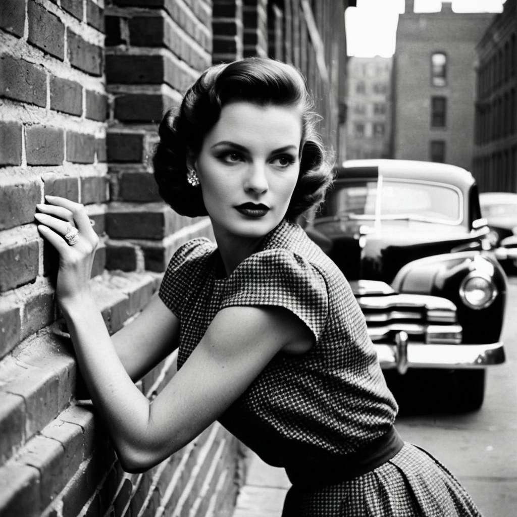 1940s Stylish Woman in Urban Setting