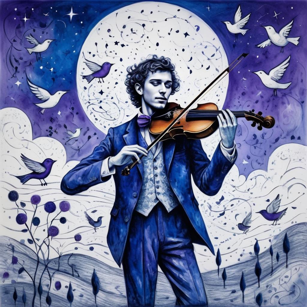 Young Man Playing Violin in Dreamy Atmosphere Young Man Playing Violin in Dreamy Atmosphere