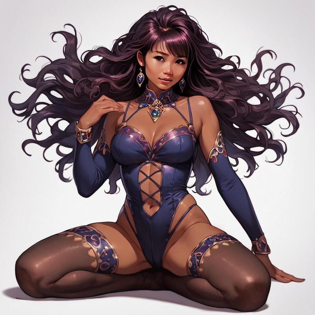 Fantasy Woman Character in Blue Corset Bodysuit Digital Art