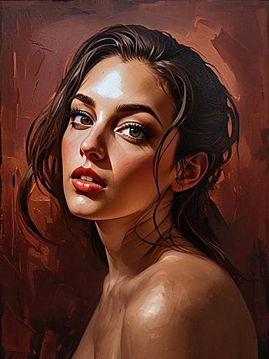 Digital Portrait of Young Woman with Warm Tones and Realist Style