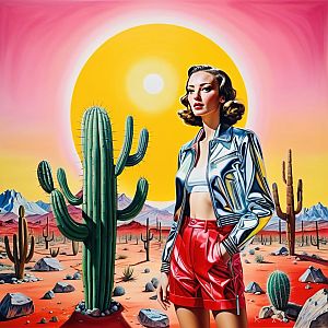 Stylish Woman in Vibrant Desert Landscape