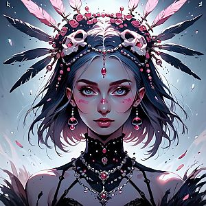 Gothic Woman with Skull Headpiece and Jewelry
