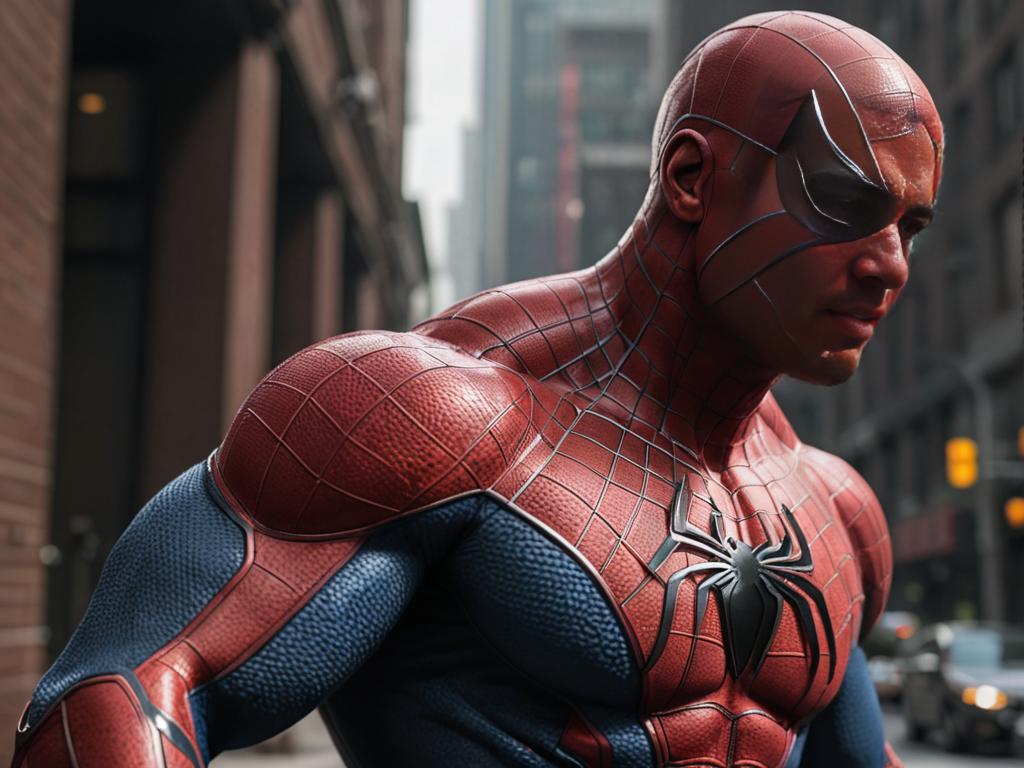 Man in Detailed Spiderman Costume in Urban Setting