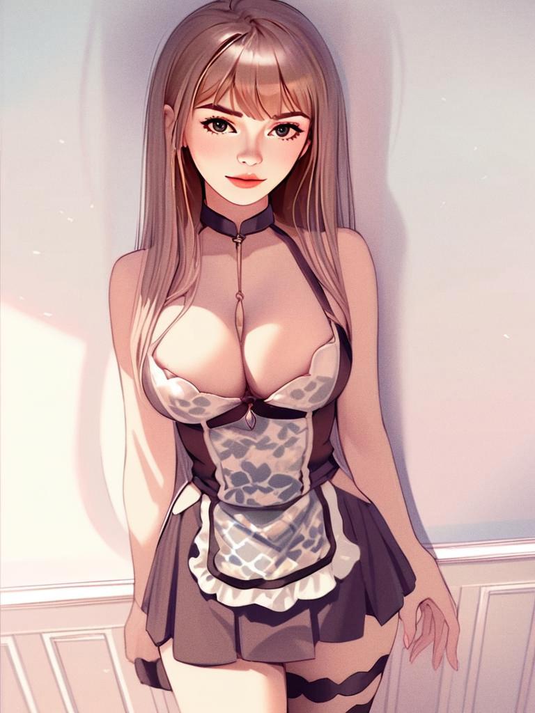 Anime Style Young Woman in Modern Maid Outfit Digital Art