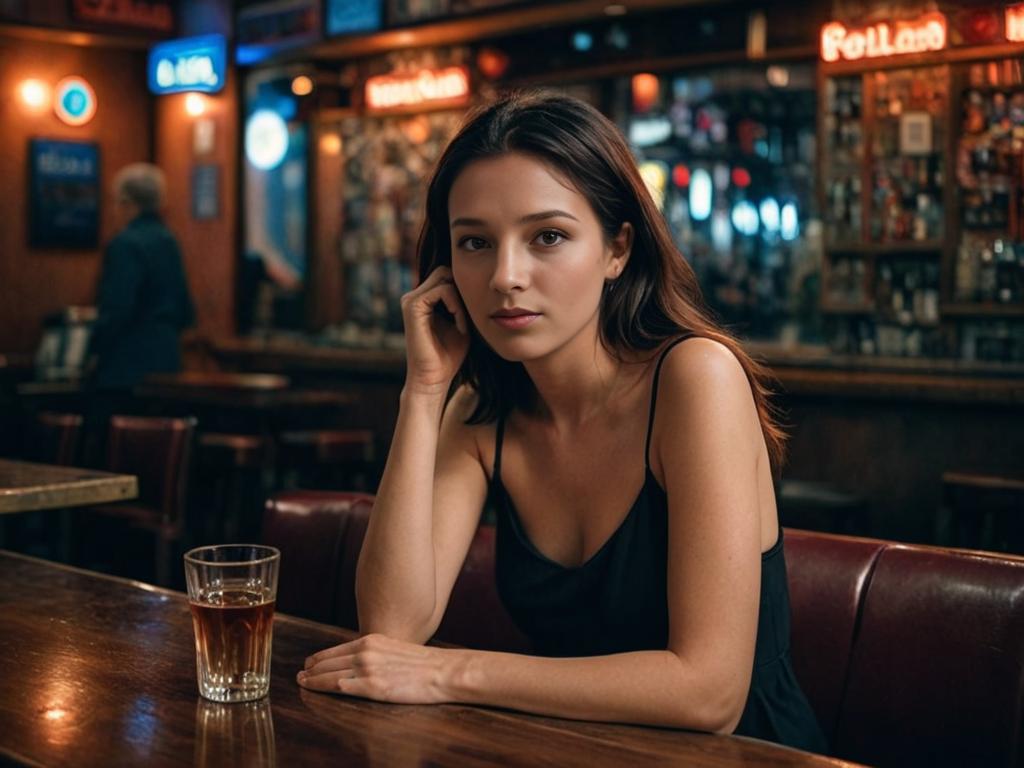 Contemplative Woman at Bar