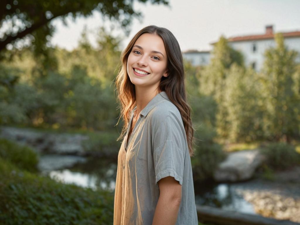 Woman in Green T-Shirt Outdoors