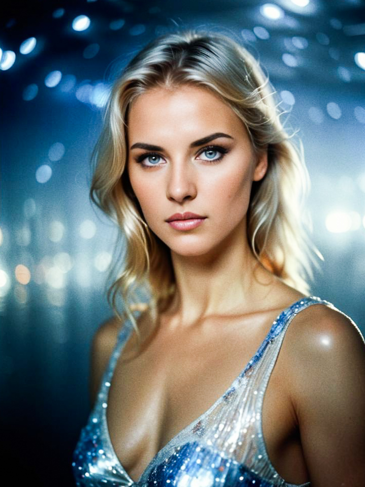 Captivating Young Woman in Shimmering Outfit