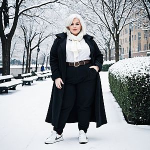 Confident Plus-Size Woman in Chic Winter Outfit
