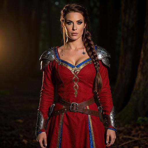 Medieval Fantasy Woman Warrior in Red Armor Costume