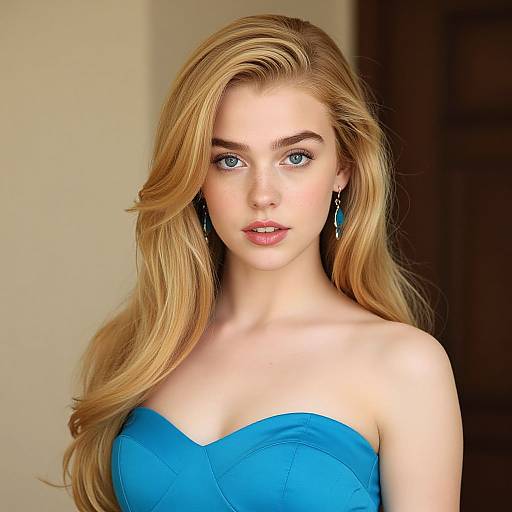 Blonde Woman in Turquoise Strapless Dress Portrait