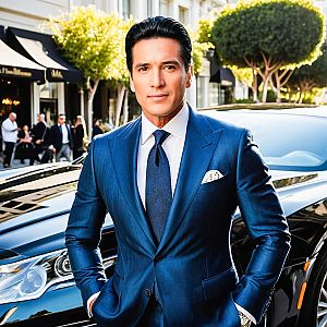 Sophisticated Man by Luxury Car in Upscale Urban Setting