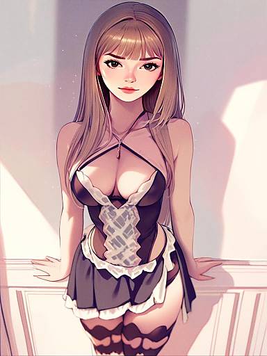 Anime Style Woman in Detailed Maid Outfit Digital Illustration