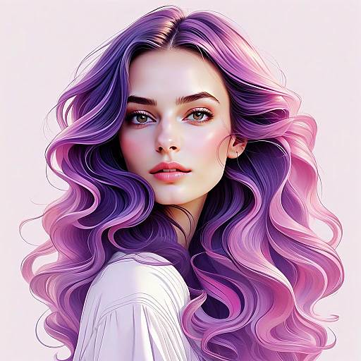 Portrait of Woman with Purple and Pink Hair in Digital Art Style