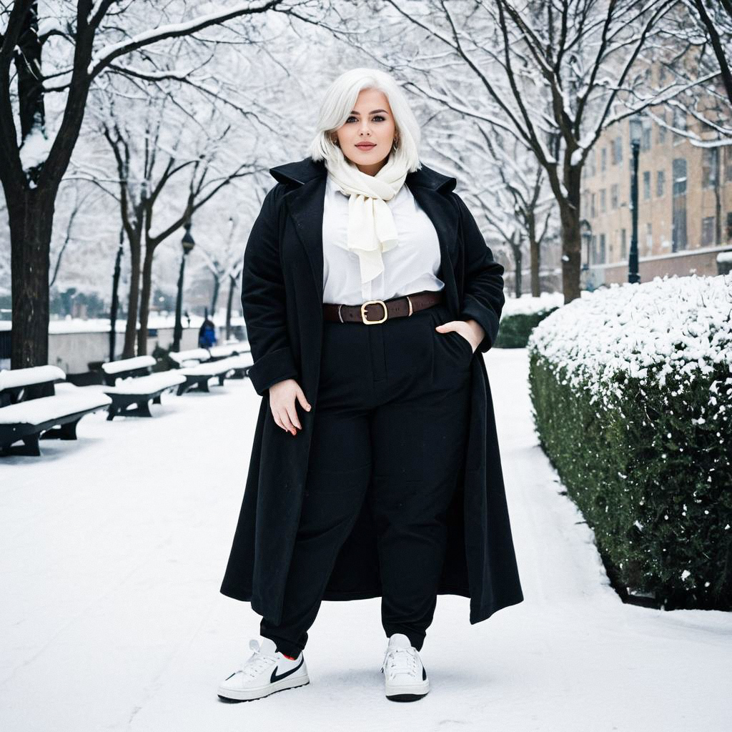 Confident Plus-Size Woman in Chic Winter Outfit Confident Plus-Size Woman in Chic Winter Outfit
