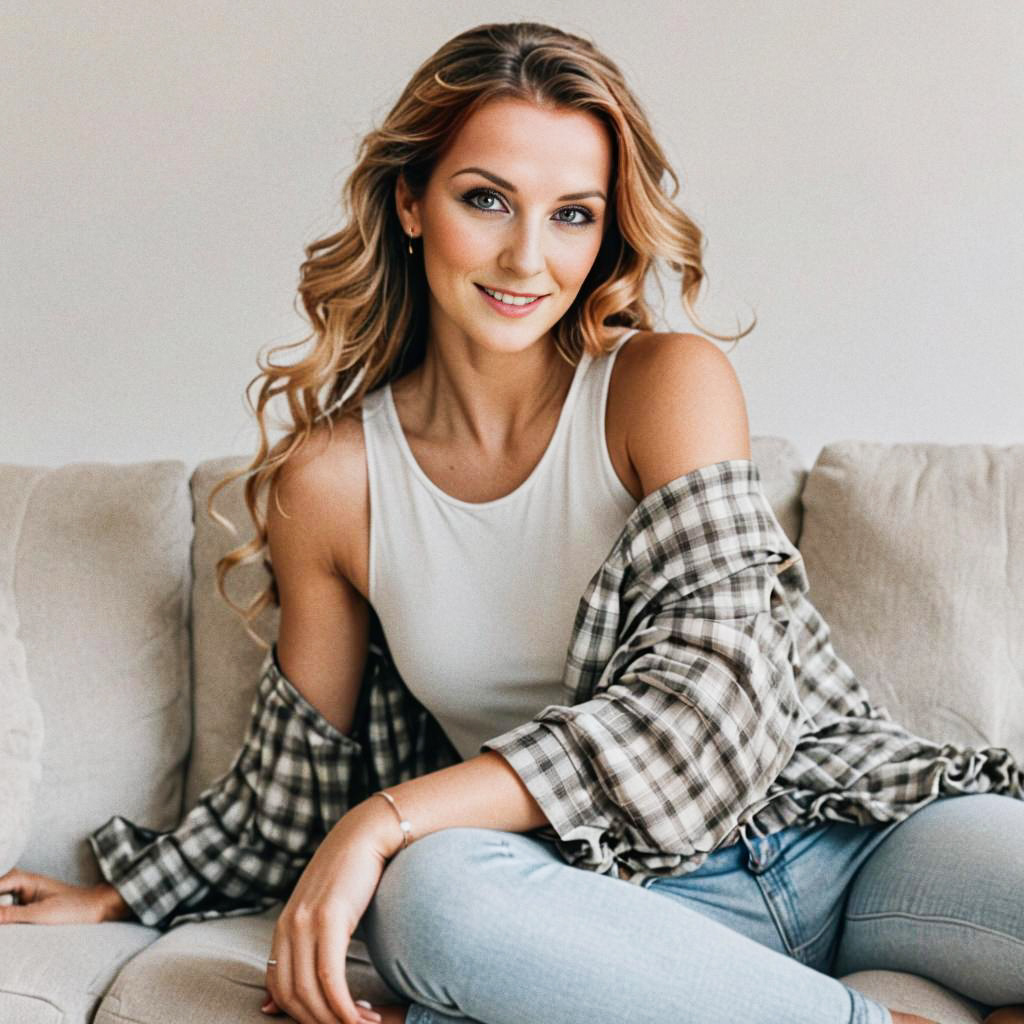 Stylish Woman on Couch in Casual Fashion