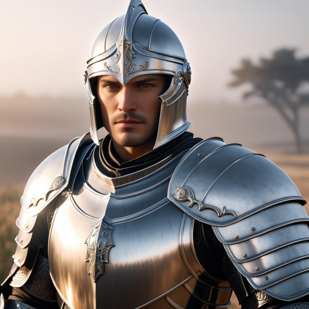 Man in Silver Armor at Dawn