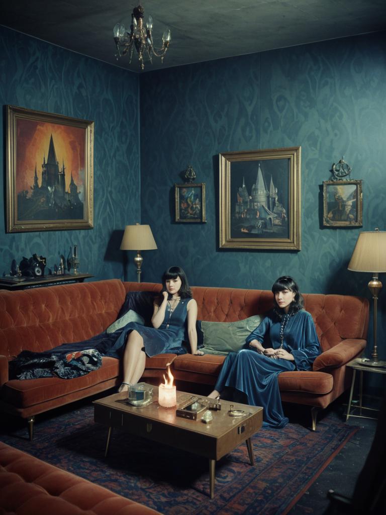 Artistic Portrait of Two Women in Vintage Living Room